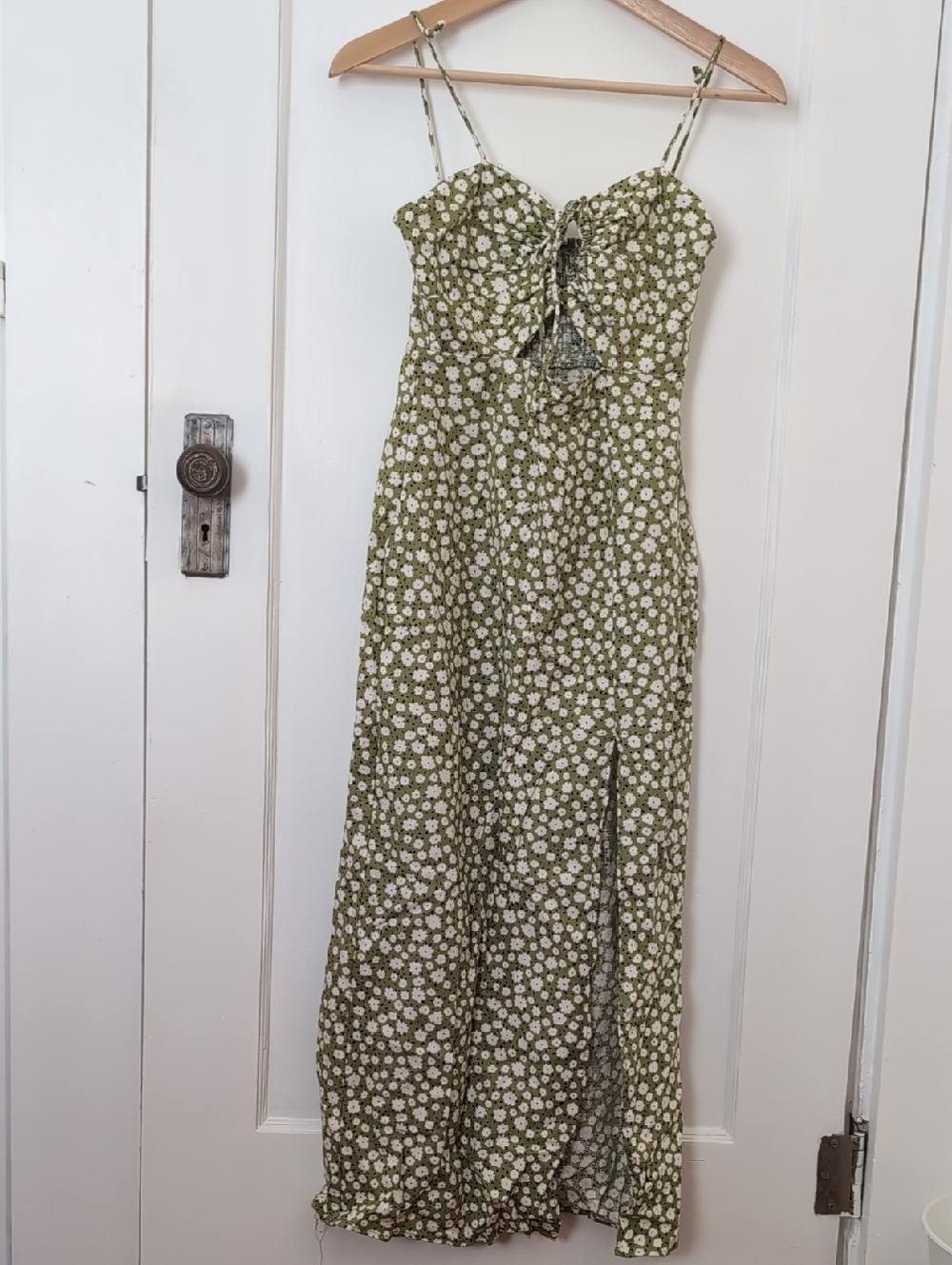 Zara Olive Green Daisy Tie-Front Maxi Dress